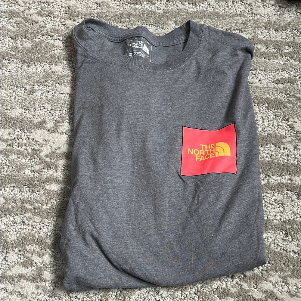 The North Face Gray Tee with Red Logo